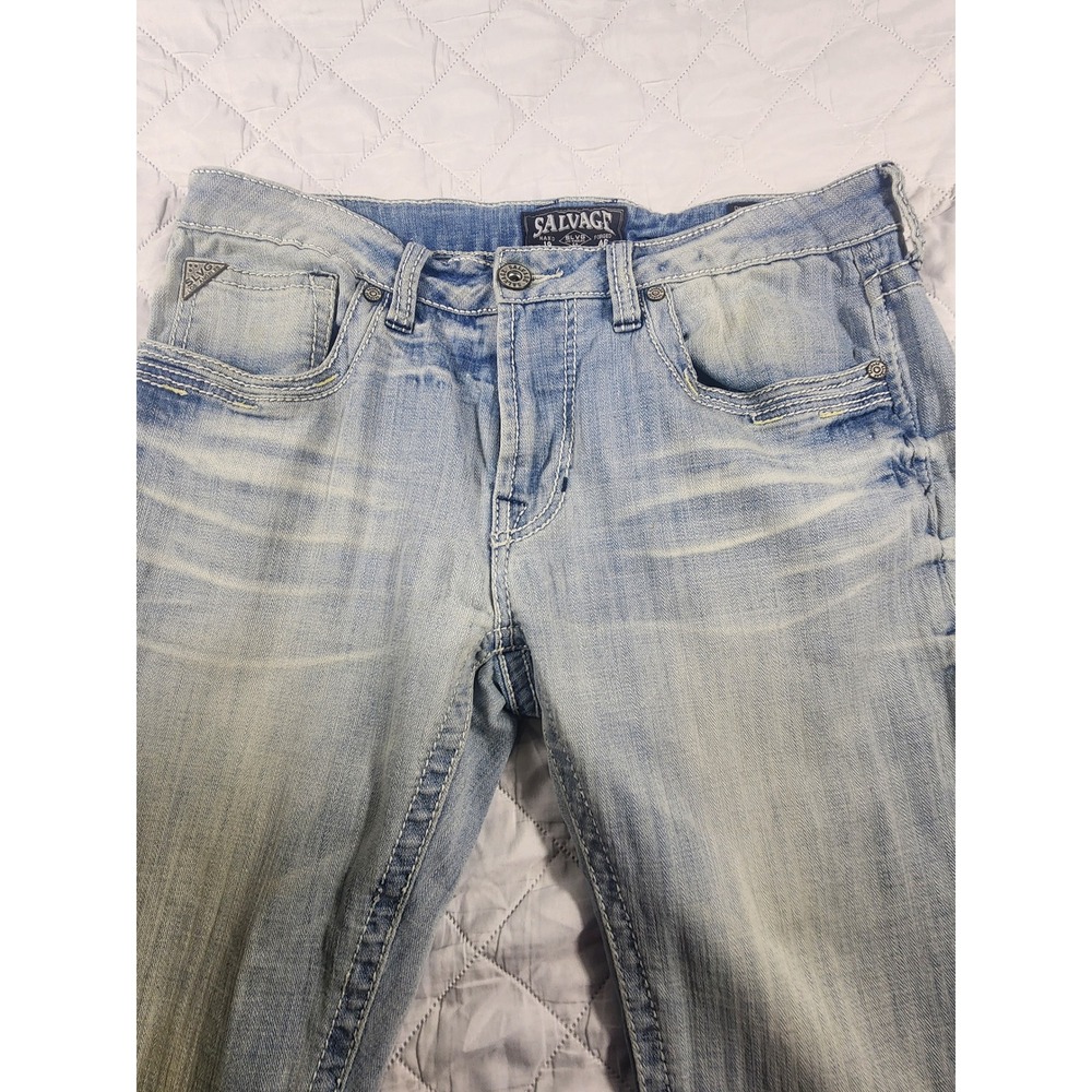 Salvage Jeans Mens 34x28 Mayhem Straight Regular Fit Whiskers Faded Denim 34S - Picture 3 of 15